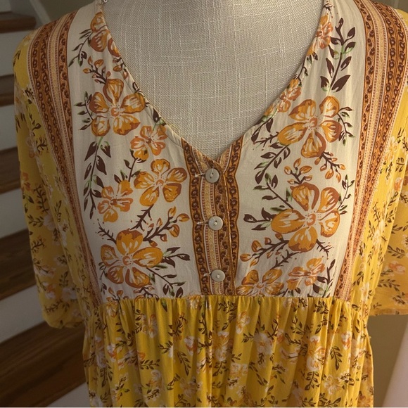 Umgee Women’s Yellow Floral Dress. Size 2XL. Pockets Hi-lo Summer Casual Beachy - Picture 3 of 12